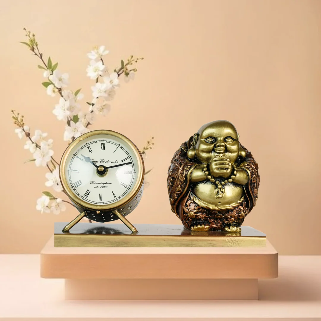 Serene Laughing Buddha Iron Desk Clock primary view