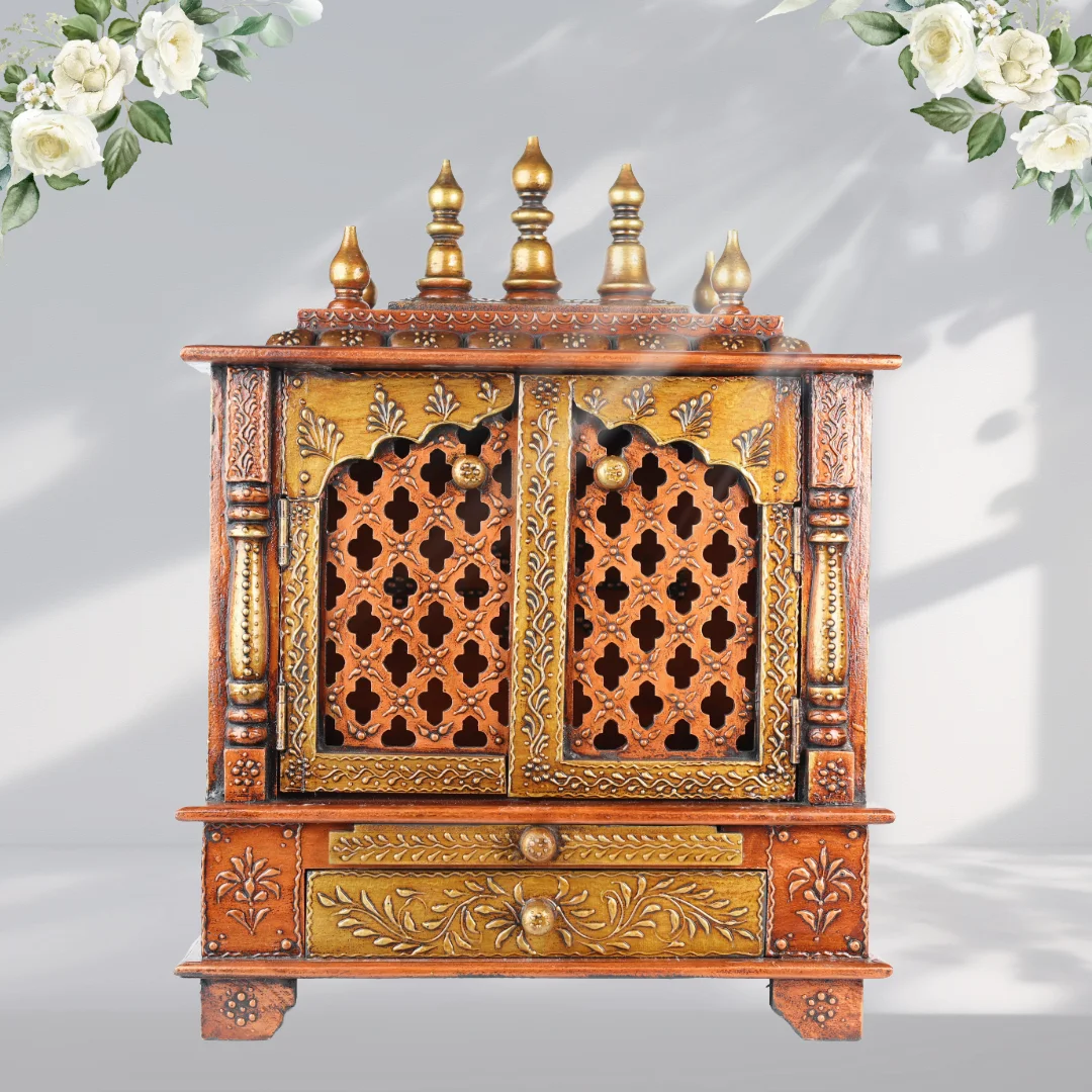 Antique Gold Jali Wooden Mandir primary view