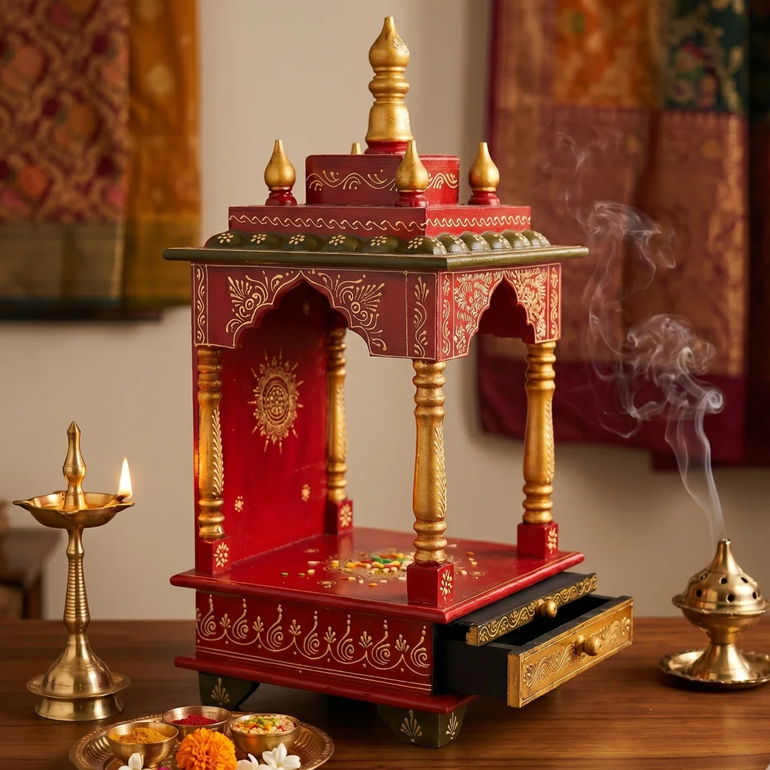 Royal Red Traditional Wooden Mandir primary view
