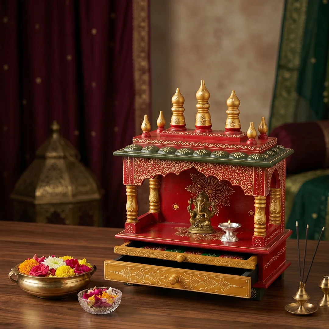 Royal Red & Gold Shikhar Wooden Mandir primary view